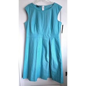 Lafayette 148 New York Pool Blue Sleeveless Pleated Dress Sz 16 Mod Professional